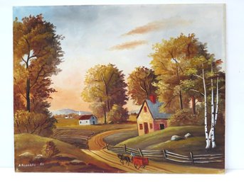 Classic 16' X 20' Oil On Board Autumn Country Road Scene - Arthur A. Richards