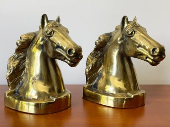 A Pair Of Antique Brass Equestrian Bookends