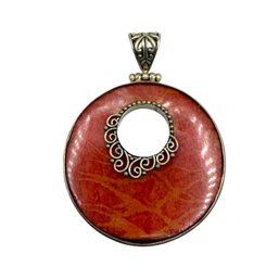 (A179) Sterling Silver Circular Sponge Coral Pendant