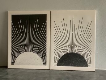 Pair Of Black & White Sunrise/Sunset Prints