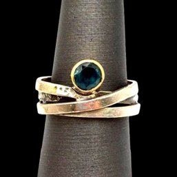 (A182) Sterling Silver Blue Stone Ring, Size 6.25