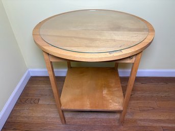 Round Birch Occasional Table With Glass Top
