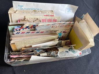 Box Of Airmail, Cancelled International Stamps, Postcards And Plate Blocks - CAN SHIP!
