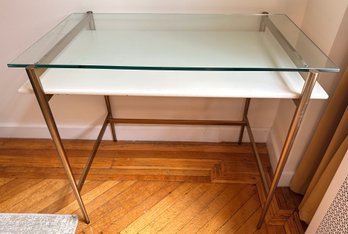 West Elm Gold Tone Art Display MIni Desk Or Vanity Table With Glass Top