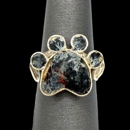 (A187) Sterling Silver Paw Print Ring, Size 6.75