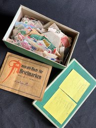 Small Box Of International Stamps And German Stamp Book - CAN SHIP!