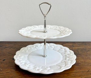 MCM Two Tiered Milk Glass Server