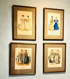Four Hand-colored Fashion Plates From  Renowned 19th-century Parisian Fashion Magazine