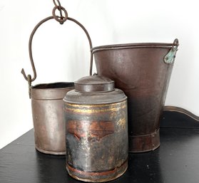 Metal Buckets & Tea Caddy