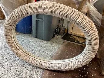 Large Oval White Wicker Mirror