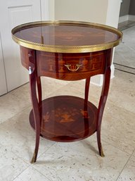 A Vintage Louis XV Style Marquetry Inlay Details Side Table With Gilt Ormolu
