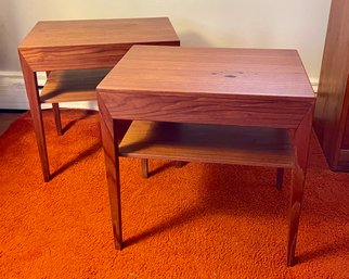 Pair Of DANISH MODERN Teak Side Tables With Drawers & Shelf