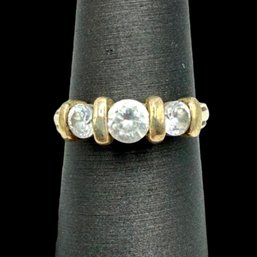 (A191) Sterling Silver Vermeil Clear Stones Ring, Size 6.75