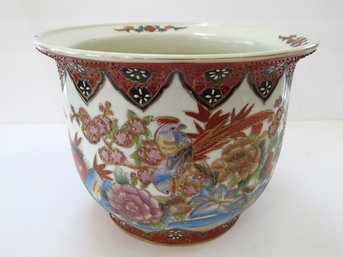 Vintage Chinese Porcelain Moriage Style Crested Bird Cachepot Planter