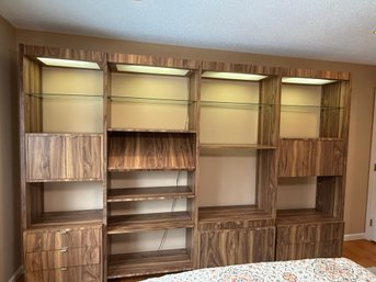 Fabulous MCM Walnut Laminate Modular Wall System With Display Lights