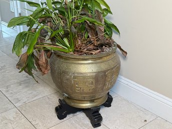 Stunning Solid Brass Planter With Chinese Motifs