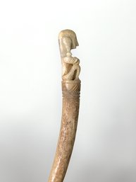 Natural Material Sabre Shaped Hair Pin With Intricately Carved Figure