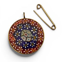 Vintage Murano Millefiori Glass Disc Pendant & Swank 1/20 12K Gold Filled Pin