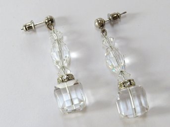 Clear Faceted Glass Bead Stud Dangle Earrings