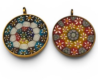 2 Vintage Murano Millefiori Art Glass Pendant Medallion