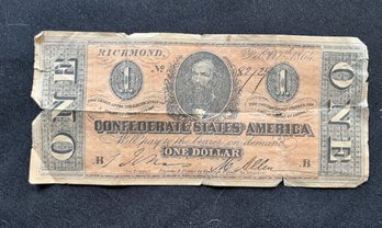 Confederate One Dollar Bill - CAN SHIP!