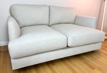 West Elm Haven Love Seat Performance Basketweave In Alabaster