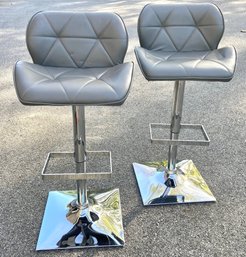 Pair Of Faux Grey Leather Bar Stools