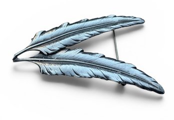 Vintage Guglielmo Cini Sterling Silver Twin Feather Brooch Pin ~ 22 Grams  ~