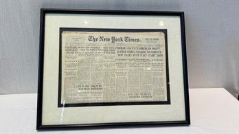 An Authentic Framed The New York Times Dated Feb 22 1938