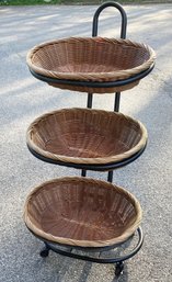 3-tier Wicker Basket Large Fruit And Veggie Floor Stand