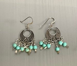 Bohemian Style Turquoise And Silver Earrings