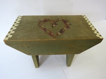 Hand Crafted Sage Green Stenciled Stool - Primitive Decor