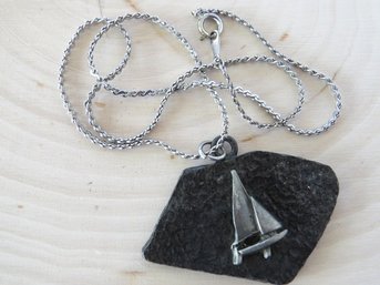 Nautical Pewter Sailboat Pendant Necklace - Japan