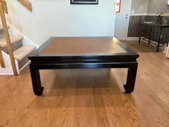 Black Lacquer Rattan Top Rectangular Claw Legs Coffee Table