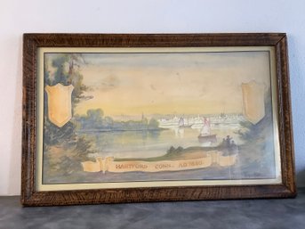 Signed Watercolor Of Hartford, Conn., AD.1840