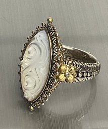 18k And Sterling Silver Bixby Carved Ring
