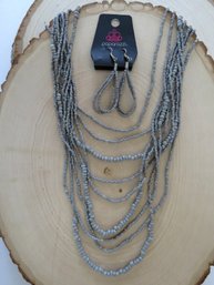 Paparazzi Seed Bead Waterfall Necklace And French Wire Dangle Hoop Earring Set