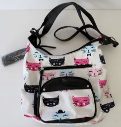 Over The Shoulder Cloth Cat Print Zippered Bag -never Used