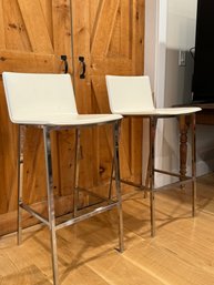 PAIR CB2 White Leather Counter Stools  (LOC F:2)