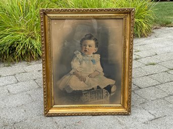 Stunning Antique Embellished Print Of Young Child
