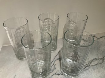 Set Of 5 Anchor Hocking Ribbed Water Glasses