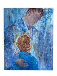 Abstract Oil On Canvas Painting Of Father And Son