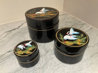 3 Hand Painted Asian Laquerware Nesting Boxes