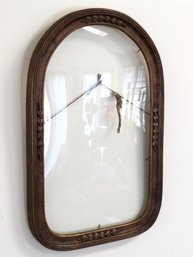 Antique Wooden Arched Tombstone Frame With Original Concave Glass