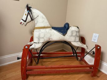 Antique Victorian Hand Painted Wooden Rocking Horse Glider