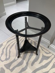 Round Wood Bamboo Glass Tray Table