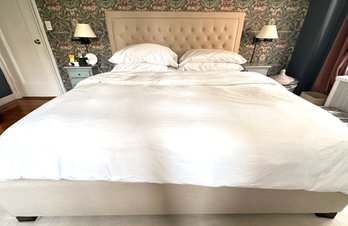 King Size Bed With Upholstered Tufted Headboard With Bedding