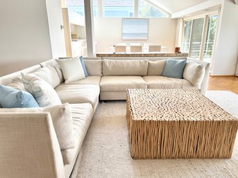 Fabulous Contemporary Mitchell Gold Sectional Sofa In Flax Linen