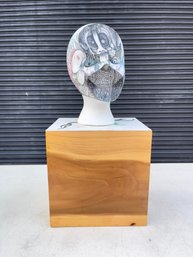 Ink And Acrylic  On Wood And Styrofoam Sculpture By Nancy Reinker - Block Head With Colors