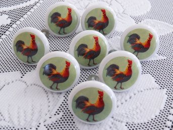 8 Ceramic Rooster Farmhouse Themed Drawer Knobs - Lot 2